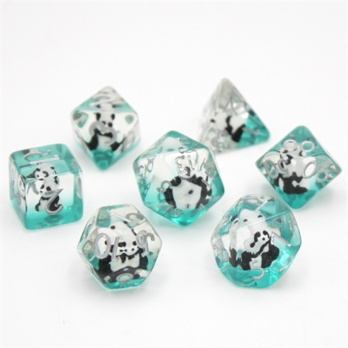 Clear Green Panda Dice - Resin Dice set - Epic Dwarf Dice